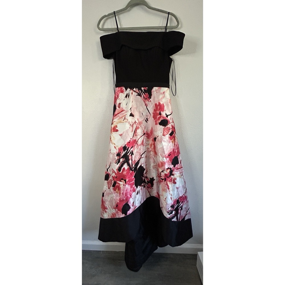 Morgan & Co. Size 7/8 Black Off Shoulder Maxi Dress Gown Floral High Low